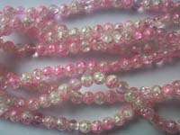 Pink&Clear Crackle Glass Beads(8mm)(Pack of 10)