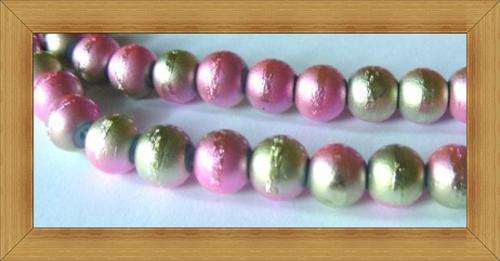 Pink&Light Mustard Glass Beads with Metallic Stripe(6mm)(Pack of 34 Beads)