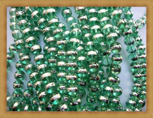 Green&Silver Glass Stripe Beads(8mm) - (Pack of 24 )