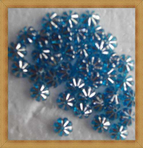 Light Blue &  Silver Acrylic Sparkle Daisy Spacer/Bead(3.5mmx6mm)