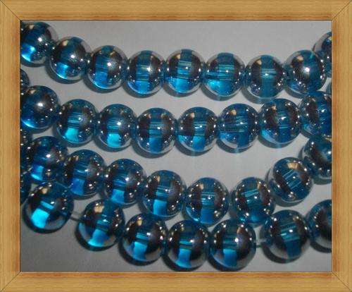 Glass Beads with Silver Stripes - BLUE(8mm)-Pack of 35