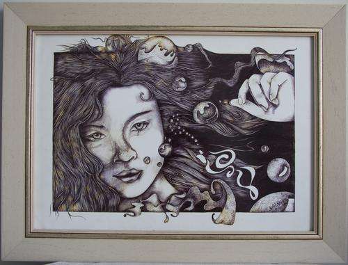 Stunning, framed ink drawing by Linda Visser