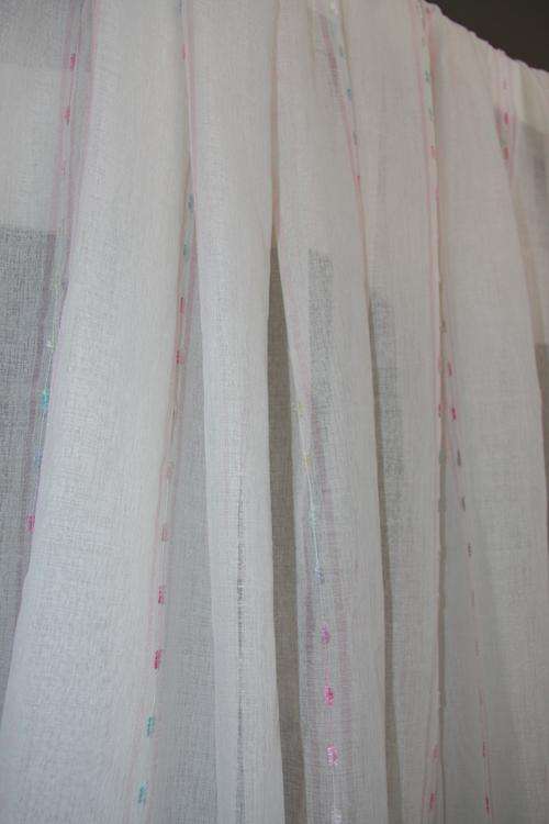 EXTRA LENGTH  Voile  Curtains in soft cream & pink  -  SUPERIOR QUALITY!