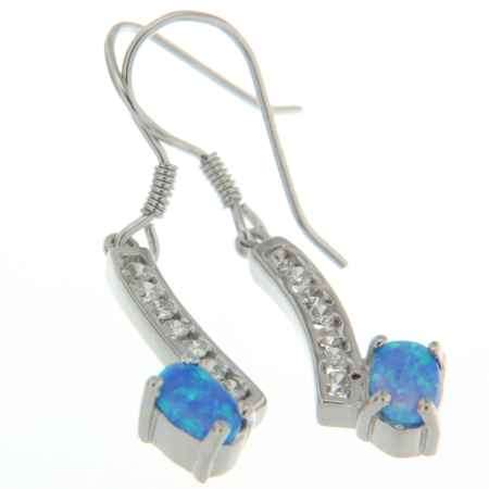 Solid 925 Sterling Silver & Imitated Australian Opal + CZ Earrings 37mm + 3.50g