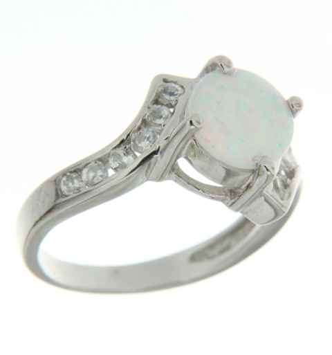 Solid 925 Sterling Silver & Imitated Australian Opal + CZ ring size 8# + 3.94g
