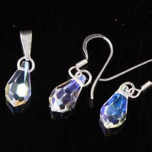 Solid 925 Sterling silver crystal pendant and earring set