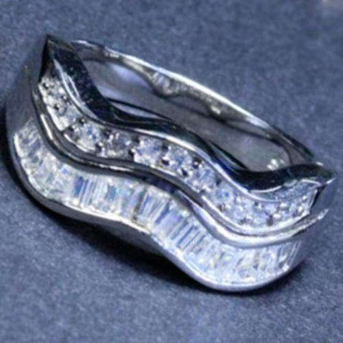 Solid 925 Sterling Silver + Rhodium & CZ ring size 7.5# + 4.96g