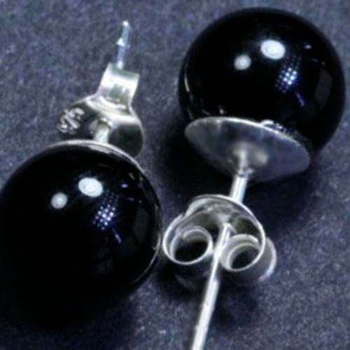 Solid 925 Sterling Silver & Onyx earrings 8mm + 1.83g