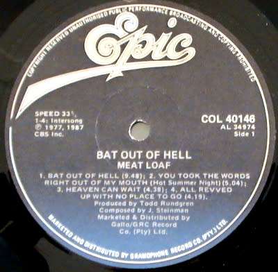 MEAT LOAF - Bat Out Of Hell Vinyl LP -  Reissue 1987 (Hard and rare to find).