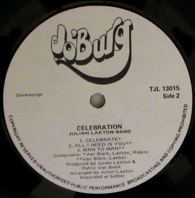 Julian Laxton band - celebration vinyl lp gate-fold cover and with lyrics