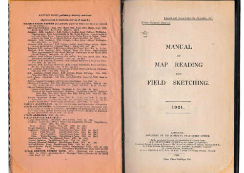 Manual of Map reading and Field Sketching 1921 published by His Majesty`s Stationary Office, London