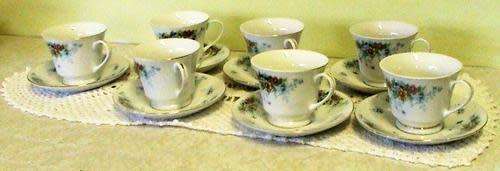 Vintage Set of 7 Fine Porcelain Duo Teacups made in China