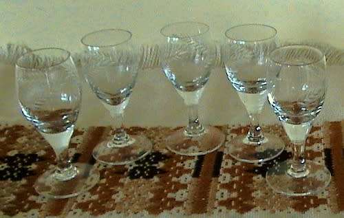 Sherry Glasses - cut glass set of 5 - finely cut `Wheat` design