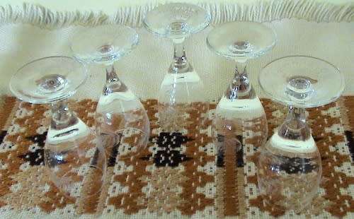 Sherry Glasses - cut glass set of 5 - finely cut `Wheat` design