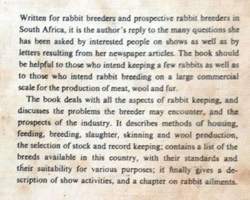 Rabbit Breeding in South Africa by Marion Keller - 7th edition 1982