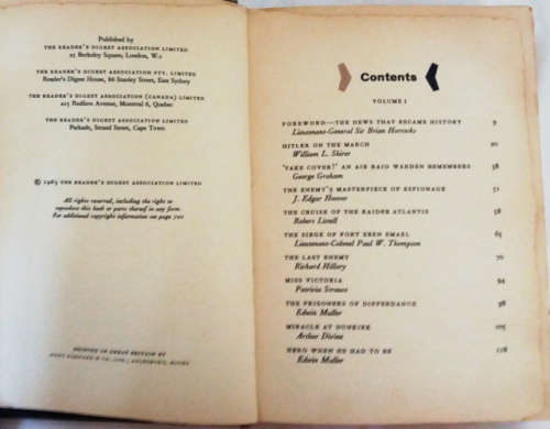 Secrets and Stories of the War Vol 1, Readers Digest hardcover published 1963
