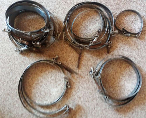 T-Bolt Stainless Steel Clamps mixed sizes x 27 units (120 mm-180 mm x 20mm) - lacking nuts and bolts
