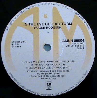 Roger Hodgson - In the eye of the storm - AMLH 65004 with lyrics - vinyl lp