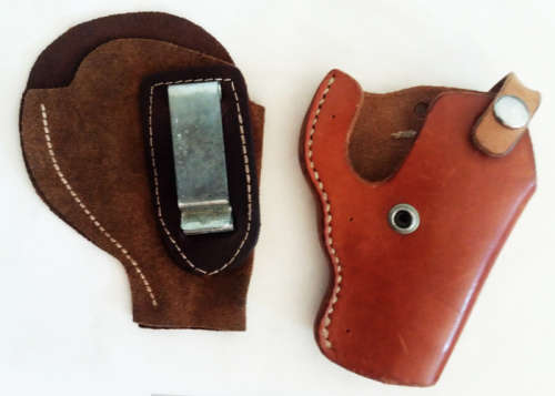 Gun Holsters for .38 cal (9 mm) Revolver - 1 genuine leather and 1 genuine suede double sided