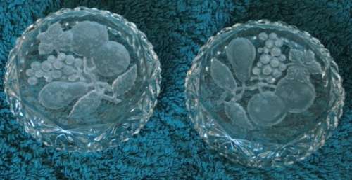 Cut glass nut / sweet bowls - fruit design with ruffled edges
