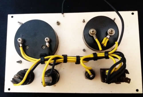 Panel with analogue DC Amperes 0-10A Current meter & DC 0-25V meter - needs to be rewired & mounted