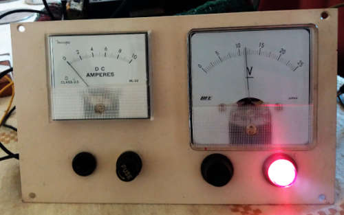Panel with analogue DC Amperes 0-10A Current meter & DC 0-25V meter - needs to be rewired & mounted