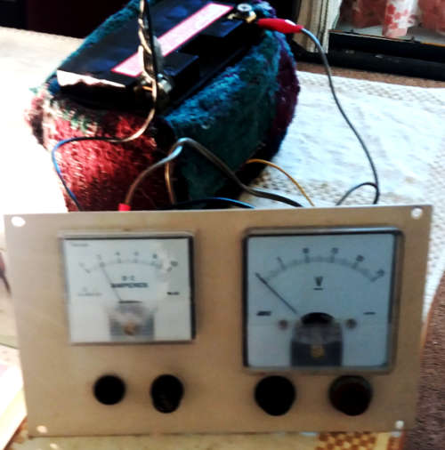 Panel with analogue DC Amperes 0-10A Current meter & DC 0-25V meter - needs to be rewired & mounted