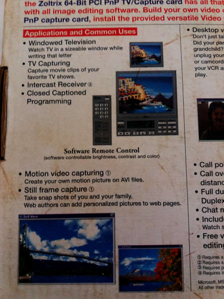 Zoltrix Face-to-Face TV Max 64-bit PCI PnP 16 million colour video capture card for Windows 95/98
