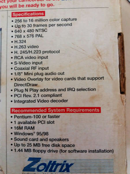 Zoltrix Face-to-Face TV Max 64-bit PCI PnP 16 million colour video capture card for Windows 95/98