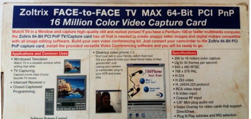 Zoltrix Face-to-Face TV Max 64-bit PCI PnP 16 million colour video capture card for Windows 95/98