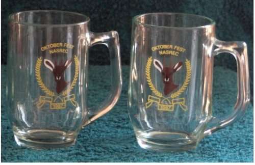 Souvenir Oktober Fest NASREC 1987 clear glass Mugs x 2 - 500 ml capacity each