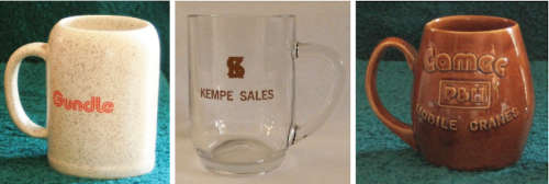 Souvenir beer mugs - SA businesses titles x 3 - capacity each 500 ml