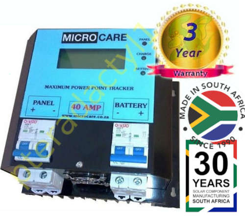 40A 24-48V MICROCARE Auto Solar LCD Charge Controller (20-150 Voc) made in SA