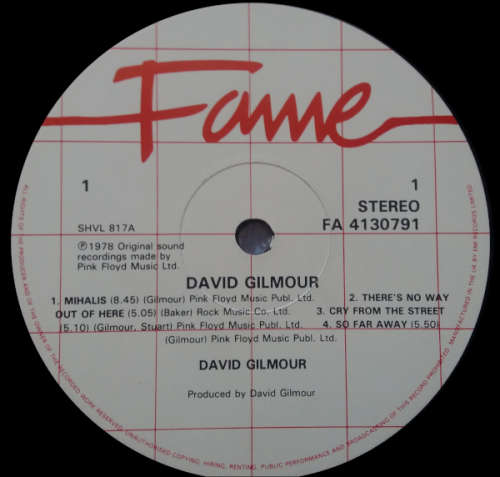 David Gilmour by David Gilmour - Vinyl LP Record CBS 1978 (VG/VG)