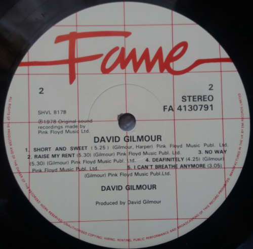 David Gilmour by David Gilmour - Vinyl LP Record CBS 1978 (VG/VG)