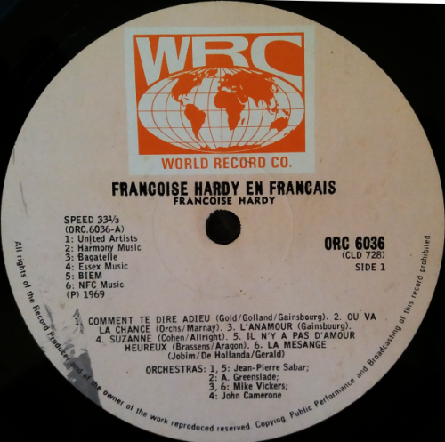 Francoise Hardy- En Francais lp/vinyl gate-fold cover 1969 (NM-/G+)