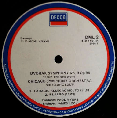 Master Collection Dvorak Symphony No.9 Op.95  Vinyl/LP 1986