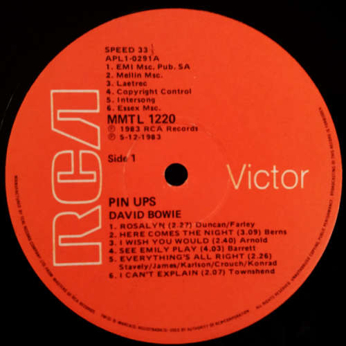 David Bowie - Pinups vinyl/lp 1983 vinyl VG