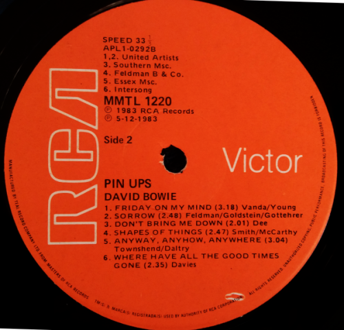 David Bowie - Pinups vinyl/lp 1983 vinyl VG