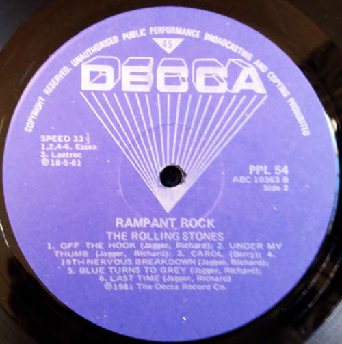 The Rolling Stones - Rampant Rock vinyl lp - vinyl VG, cover G