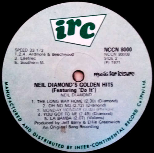 Neil Diamond 2 lp/vinyls - Golden Hits featuring Do it (1971) and Serenade (1974) both SA pressings