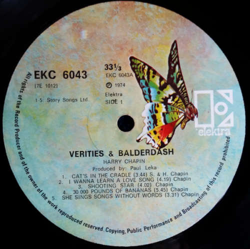 Harry Chapin - Verities Balderdash Lp Vinyl with lyric sheet