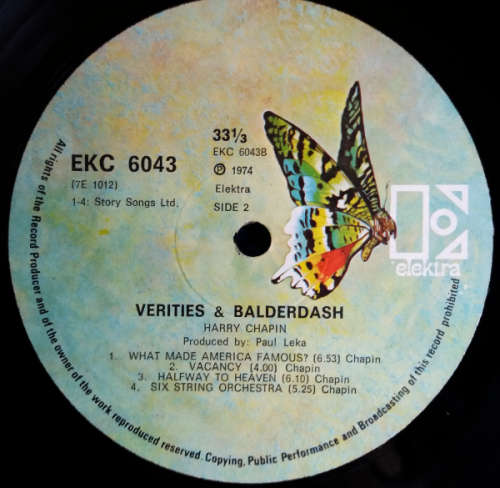 Harry Chapin - Verities Balderdash Lp Vinyl with lyric sheet
