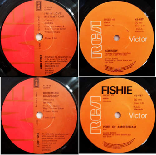 Queen, David Bowie, Boyce and Hart, Donovan, Nilsson - seven single 45 rpm vinyl collection - ROCK