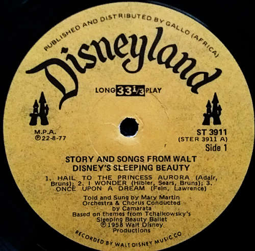 Walt Disney - Story of Sleeping Beauty - told and sung by Mary Martin lp vinyl