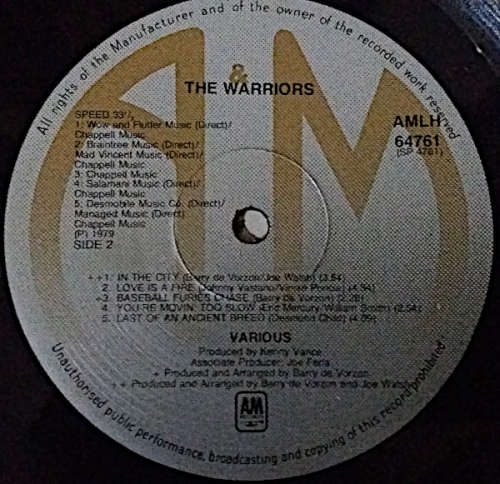 The Warriors (The Original Motion Picture Soundtrack) Vinyl LP released 1979 UK