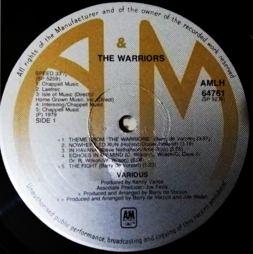 The Warriors (The Original Motion Picture Soundtrack) Vinyl LP released 1979 UK