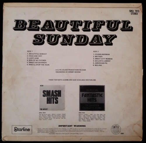 Beautiful Sunday and other great hits vinyl lp released 1972 (VG/G+)