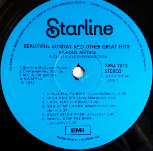 Beautiful Sunday and other great hits vinyl lp released 1972 (VG/G+)