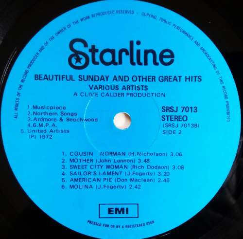 Beautiful Sunday and other great hits vinyl lp released 1972 (VG/G+)